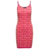 Versace Mini Fuchsia Dress With All-over Logo Lettering Print And Medusa Detail In Cotton Blend Woman