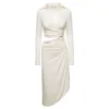 Off-White Midi White Dress With Cut And Gathering Details In Viscose Stretch Woman