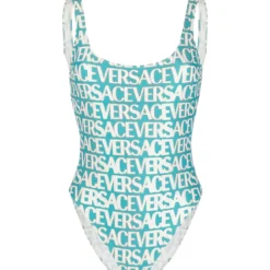 Versace Swim One-piece Lycra Vita Recycled Logomania Print Gold Outline Lamina