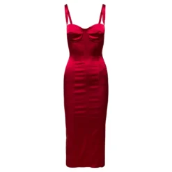 Dolce & Gabbana Longuette Red Dress Wuth Bustier Details In Satin Woman