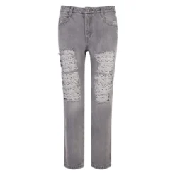 ERMANNO SCERVINO Grey Jeans With Abrasions And Rhinestones