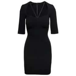 Dolce & Gabbana Black Mini Dress With Short Sleeves And Neckline Detail In Viscose Blend Woman