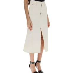 Alexander McQueen Denim Midi Skirt With Pleated Detail -ITALIST SHOP 13ac4a94110852a977ddf062fc9c122f