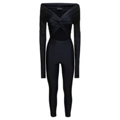 'kendall' Black Off-shoulders Jumpsuit With Cut-out In Stretch Polyamide Woman