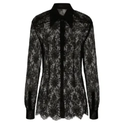 Dolce & Gabbana Black Slim Shirt With Satin Details In Chantilly Lace Woman -ITALIST SHOP 253b72abb4b6c5382b1f81ae31fbbf21