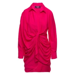 'la Robe Bahia' Fuchsia Short Draped Shirt Dress In Viscose Woman Jacquemus