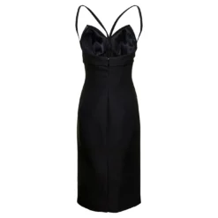 Versace Midi Bustier Black Dress In Wool And Silk Woman