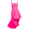 Alexander McQueen Maxi Fuchsia Dress With Square Neckline And Maxi Ruffle In Polyfaille Woman -ITALIST SHOP 290ada995720e4816f931b2bf289e1e6