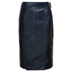 Bottega Veneta Midi Blue Belted Wrap Skirt In Leather Woman
