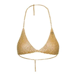 Gold-tone Traingle Top With Logo Charm In Metal Mesh Woman