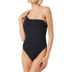 MC2 Saint Barth Woman Black Ribbed One Shoulder One-piece Swimsuit
