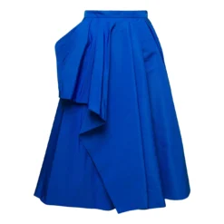 Alexander McQueen Blue Draped Round Asymmetric Skirt In Polyfaille Woman
