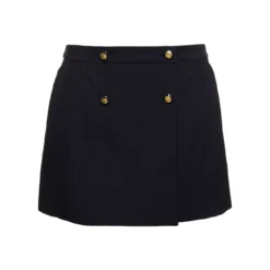 Alexander McQueen Black Mini Skirt With Front Buttoned Fastening In Wool Blend Woman