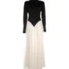Chloé Black White Pleated Long Sleeve Dress
