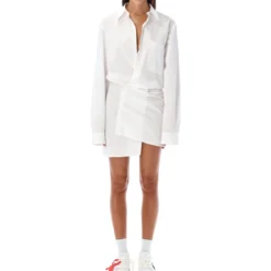 Off-White Poplin Twist Shirt Dress
