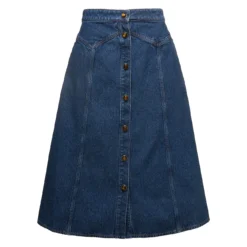 Chloé Blue A-line Miniskirt With Buttons In Cotton Denim Woman