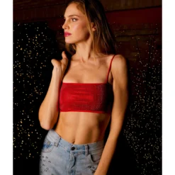 MC2 Saint Barth Woman Bandeau Red Top With Rhinestone -ITALIST SHOP 65c9bc305d440659a2eec410376148e1