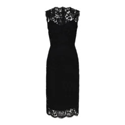 Dolce & Gabbana Longuette Dress In Logoed Stretch Lace