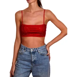 MC2 Saint Barth Woman Bandeau Red Top With Rhinestone