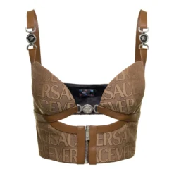 Versace Brown Bustier Top With Medusa And Cut-out In Canvas Woman