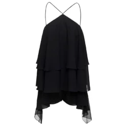 Malena Georgette Playsuit With Ruffle Detailing In Black Silk Woman