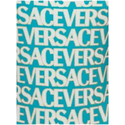 Versace Blue One-piece Swimsuit With All-over Logo Lettering Print In Stretch Tech Fabric Woman -ITALIST SHOP 9bc34da3a4c61786adc32a778d763d96