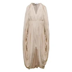 Lanvin Long Beige Cape Drape Dress In Polyester Woman