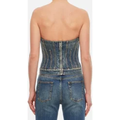 Alexander McQueen Denim Corset Top -ITALIST SHOP addb3467ee2b7b08693560c78b415299