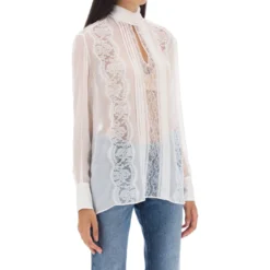 Dolce & Gabbana Chiffon Blouse With Lace Inserts -ITALIST SHOP aea318824248e08d732a996b0f86d6d5