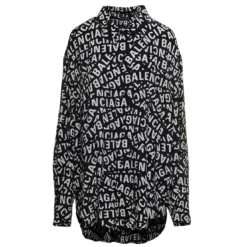 Balenciaga Two-tone 'minimal' Blouse Wiith 'all-over' Stripes Logo Print In Viscose Blend Woman