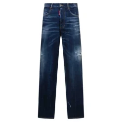 DSQUARED2 'san Diego' Blue Jeans With Destroyed Detailing And All-over Rhinestones In Stretch Cotton Denim Woman