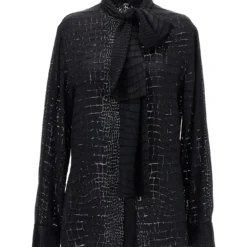 Versace Crocodile Effect Tie-neck Shirt