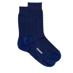 Black And Blue Iconic Zig Zag Short Socks In Lightweight Lamé Knit Woman Missoni
