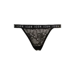 DSQUARED2 D-squared2 Woman's Black Lace Thong Briefs With Logo Print