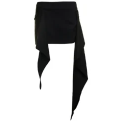'riley' Black Mini Skirt With Drape Detail And Logo In Wool Stretch Woman