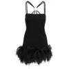 'fujiko' Mini Black Dress With Ostrich Boa Feathers And Side Split Woman The Attico