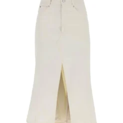 Alexander McQueen Denim Midi Skirt With Pleated Detail