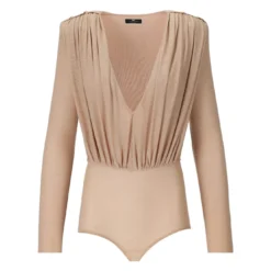 Elisabetta Franchi Nude Draped Bodysuit