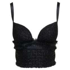 Versace Black Lurex Top With Matching Web Detail In Wool Blend Woman