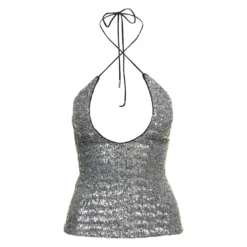 'alyx' Silver-colored Top With Criss Cross Neckline And All-over Paillettes In Tech Fabric Woman