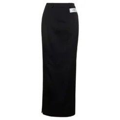 Dolce & Gabbana Black Long Smoking Skirt With Logo Patch In Acetate Blend Woman