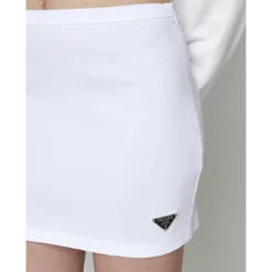 Prada Logo-plaque Cotton Miniskirt -ITALIST SHOP eaf0b8e25e378db3edc8eee679e56b21