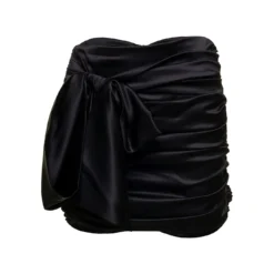 Dolce & Gabbana Short Black Draped Skirt With Bow Detail In Stretch Silk Woman